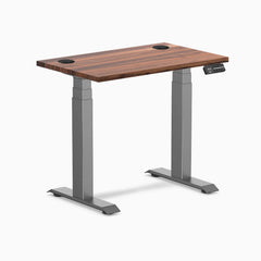 Desky Dual Mini Hardwood Sit Stand Desk, Walnut desktop, Space Grey frame