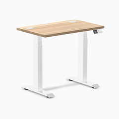 Desky Dual Mini Hardwood Sit Stand Desk, White Ash desktop, White frame