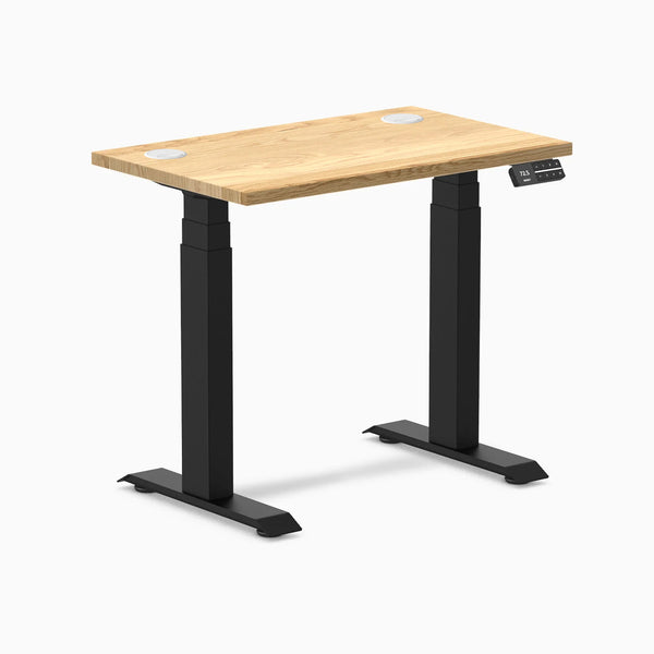 Desky Dual Mini Hardwood Sit Stand Desk, White Oak desktop, Matte Black frame