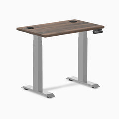 Desky Dual Mini Sit Stand Desk, Jarrah Legno desktop, Grey frame