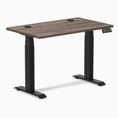 Desky Dual Mini Sit Stand Desk, Jarrah Legno desktop, Matte Black frame
