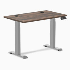 Desky Dual Mini Sit Stand Desk, Jarrah Legno desktop, Grey frame