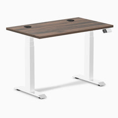 Desky Dual Mini Sit Stand Desk, Jarrah Legno desktop, White frame