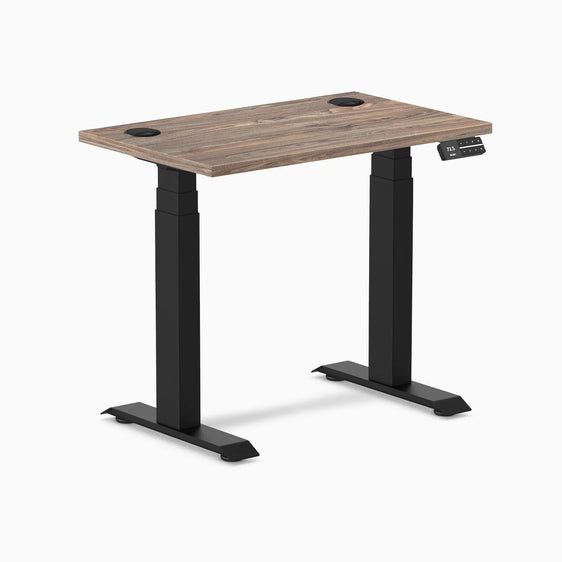 Dual mini melamine standing desk - Natural walnut - black 32" with grommets