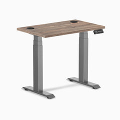 Desky Dual Mini Sit Stand Desk, Natural Walnut desktop, Space Grey frame