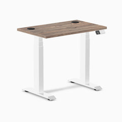 Desky Dual Mini Sit Stand Desk, Natural Walnut desktop, White frame