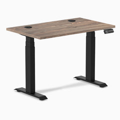 Desky Dual Mini Sit Stand Desk, Natural Walnut desktop, Matte Black frame