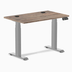Desky Dual Mini Sit Stand Desk, Natural Walnut desktop, Grey frame