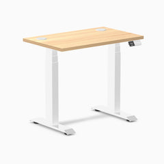 Desky Dual Mini Sit Stand Desk, Sublime Teak desktop, White frame