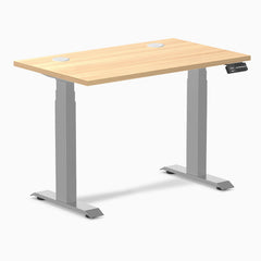 Desky Dual Mini Sit Stand Desk, Sublime Teak desktop, Grey frame