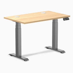 Desky Dual Mini Sit Stand Desk, Sublime Teak desktop, Space Grey frame