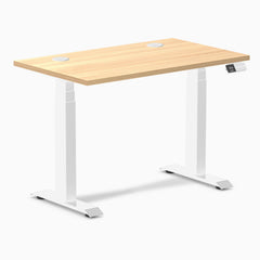 Desky Dual Mini Sit Stand Desk, Sublime Teak desktop, White frame