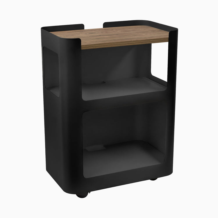 Black open mobile pedestal with natural walnut shelf - Desky