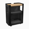 Black open mobile pedestal with sublime teak shelf - Desky