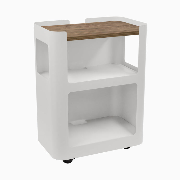 White open mobile pedestal with natural walnut shelf - Desky