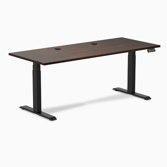 Dual rubberwood standing desk - Dark walnut - black 72" with grommets