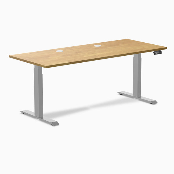 Desky Dual Rubberwood Sit Stand Desk, Light Oak desktop, Grey frame