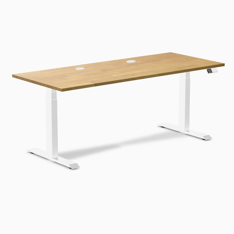 Bureau double assis-debout en bois d'hévéa Desky