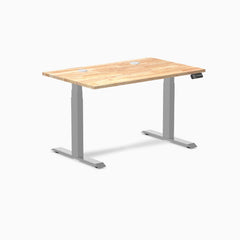 Desky Dual Rubberwood Sit Stand Desk, Natural Timber desktop, Grey frame