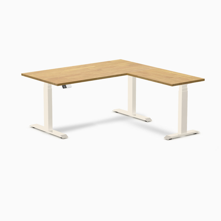 Desky Rubberwood L-Shape Sit Stand Desk