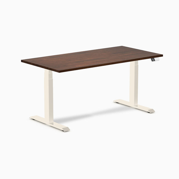 Desky Dual Rubberwood Sit Stand Desk, Red Walnut desktop, Wheat frame