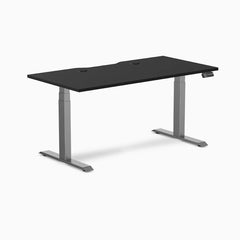 Desky Dual Scalloped Laminate Sit Stand Desk, Black desktop, Space Grey frame