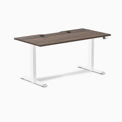 Desky Dual Scalloped Laminate Sit Stand Desk, Jarrah Legno desktop, White frame