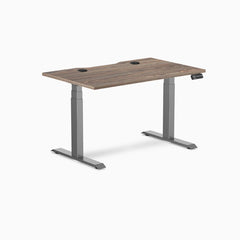 Desky Dual Scalloped Laminate Sit Stand Desk, Natural Walnut desktop, Space Grey frame