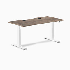 Desky Dual Scalloped Laminate Sit Stand Desk, Natural Walnut desktop, White frame