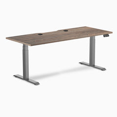 Desky Dual Scalloped Laminate Sit Stand Desk, Natural Walnut desktop, Space Grey frame