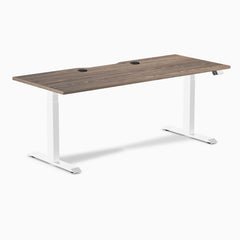 Desky Dual Scalloped Laminate Sit Stand Desk, Natural Walnut desktop, White frame