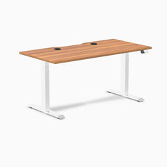 Desky Dual Scalloped Laminate Sit Stand Desk, Prime Oak desktop, White frame