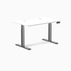Desky Dual Scalloped Laminate Sit Stand Desk, White desktop, Space Grey frame