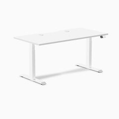 Desky Dual Scalloped Laminate Sit Stand Desk, White desktop, White frame