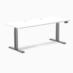 Desky Dual Scalloped Laminate Sit Stand Desk, White desktop, Space Grey frame