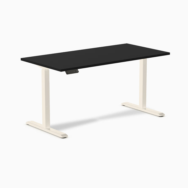 Desky Single Sit Stand Gaming Desk, Black desktop, Wheat frame