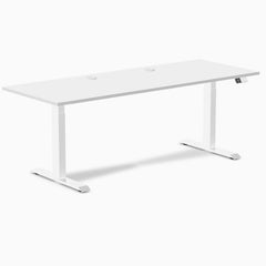 Desky Dual Laminate Sit Stand Desk, White desktop, White frame