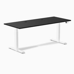 Desky Dual Laminate Sit Stand Desk, Black desktop, White frame