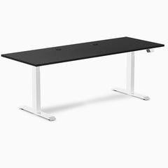 Desky Dual Laminate Sit Stand Desk, Black desktop, White frame