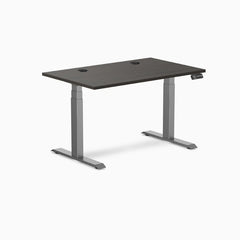 Desky Dual Laminate Sit Stand Desk, Burnished Wood desktop, Space Grey frame