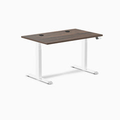 Desky Dual Laminate Sit Stand Desk, Jarrah Legno desktop, White frame