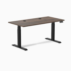 Desky Dual Laminate Sit Stand Desk, Jarrah Legno desktop, Matte Black frame