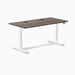 Desky Dual Laminate Sit Stand Desk, Jarrah Legno desktop, White frame