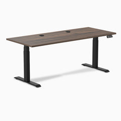 Desky Dual Laminate Sit Stand Desk, Jarrah Legno desktop, Matte Black frame