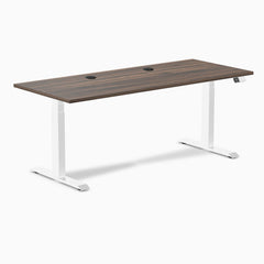 Desky Dual Laminate Sit Stand Desk, Jarrah Legno desktop, White frame