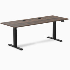 Desky Dual Laminate Sit Stand Desk, Jarrah Legno desktop, Matte Black frame