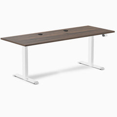 Desky Dual Laminate Sit Stand Desk, Jarrah Legno desktop, White frame