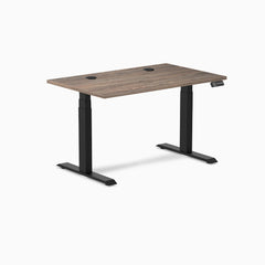 Desky Dual Laminate Sit Stand Desk, Natural Walnut desktop, Matte Black frame