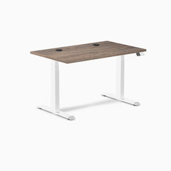 Desky Dual Laminate Sit Stand Desk, Natural Walnut desktop, White frame