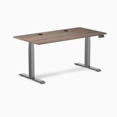 Desky Dual Laminate Sit Stand Desk, Natural Walnut desktop, Space Grey frame